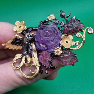 Кулон/брошь серебро природный аметист + турмалин