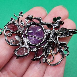 Кулон/брошь серебро природный аметист + турмалин