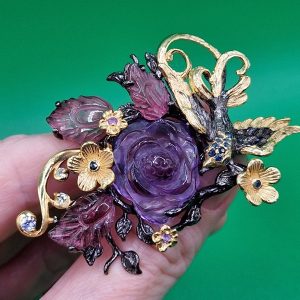 Подвес/брошь серебро натуральный аметист + турмалин