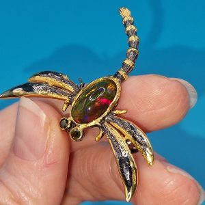 Брошь серебро натуральный чёрный опал