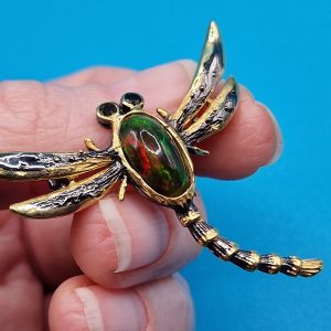 Брошь серебро природный чёрный опал