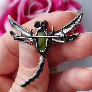 Брошь серебро природный чёрный опал