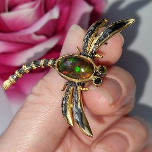 Брошь серебро натуральный чёрный опал