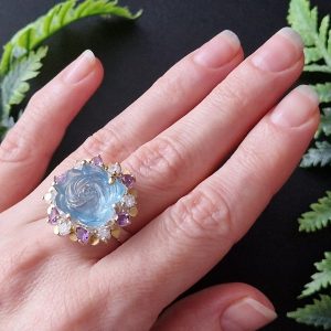 Перстень серебро натуральный аквамарин + аметист