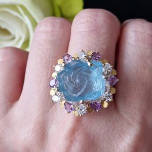 Кольцо серебро природный аквамарин + аметист