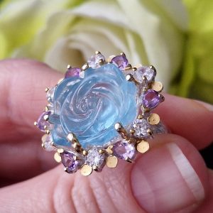 Кольцо серебро природный аквамарин + аметист