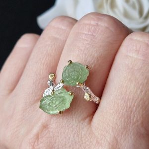 Перстень серебро натуральный зелёный турмалин