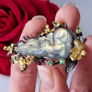 Брошь/подвеска серебро натуральный лабрадорит