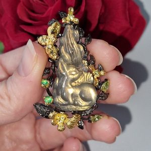 Кулон/брошь серебро природный лабрадор