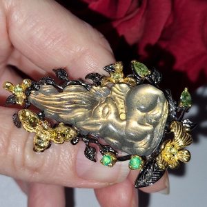 Кулон/брошь серебро природный лабрадор