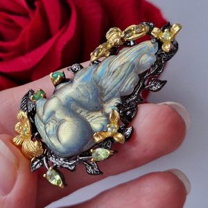 Брошь/подвеска серебро натуральный лабрадорит