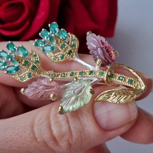 Брошь/подвес серебро натуральный турмалин + оникс