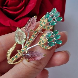 Кулон/брошь серебро природный турмалин + оникс