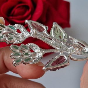 Брошь/подвес серебро натуральный турмалин + оникс