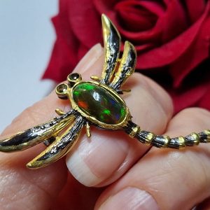 Брошь серебро природный чёрный опал