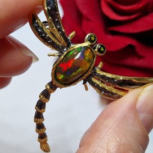 Брошь серебро натуральный чёрный опал