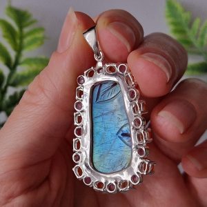 Кулон серебро природный лабрадорит + сердолик + турмалин