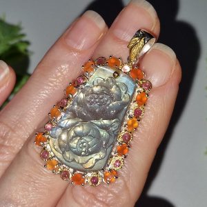 Кулон серебро природный лабрадор + сердолик + турмалин