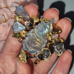 Брошь/подвеска серебро натуральный лабрадор