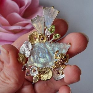 Брошь/подвеска серебро натуральный лабрадор