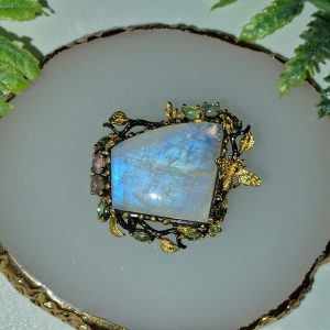 Кулон/брошь серебро природный лунный камень адуляр