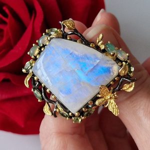 Брошь/кулон серебро природный лунный камень адуляр