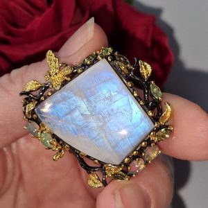 Кулон/брошь серебро природный лунный камень адуляр