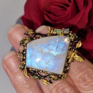 Брошь/подвес серебро натуральный лунный камень адуляр