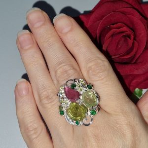 Перстень серебро натуральный турмалин