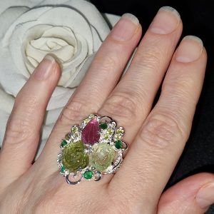 Перстень серебро натуральный турмалин