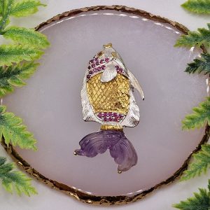 Кулон/брошь серебро природный аметист + родолит