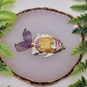 Подвес/брошь серебро натуральный аметист и родолит