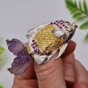 Подвес/брошь серебро натуральный аметист + родолит