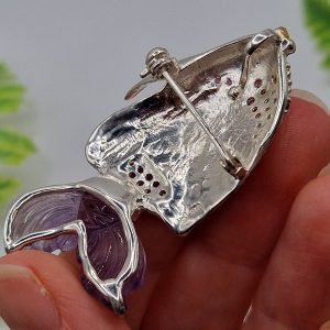 Подвес/брошь серебро натуральный аметист и родолит