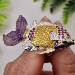 Брошь/подвеска серебро натуральный аметист + родолит