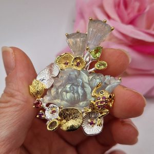 Брошь/подвеска серебро натуральный лабрадор