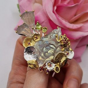 Брошь/подвес серебро натуральный лабрадорит