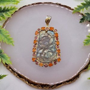 Подвес серебро натуральный лабрадорит + сердолик + турмалин