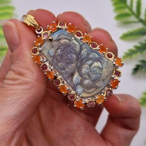 Подвес серебро натуральный лабрадор + сердолик + турмалин