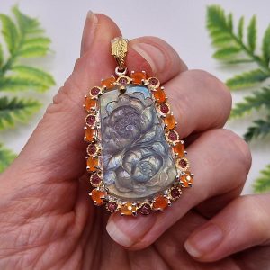 Кулон серебро природный лабрадор + сердолик + турмалин