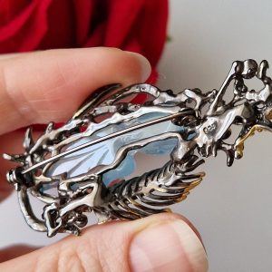Брошь серебро натуральный аквамарин