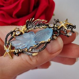 Брошь серебро природный аквамарин