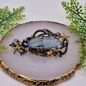 Брошь серебро натуральный аквамарин