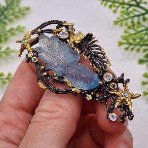 Брошь серебро натуральный аквамарин