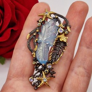 Брошь серебро природный аквамарин