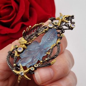 Брошь серебро природный аквамарин