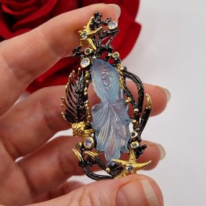 Брошь серебро натуральный аквамарин