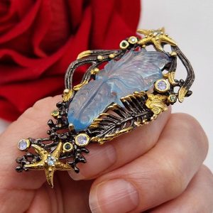 Брошь серебро природный аквамарин