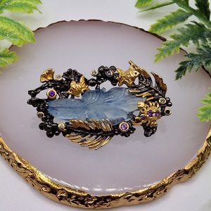 Брошь серебро природный аквамарин