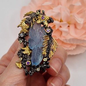 Брошь серебро натуральный аквамарин